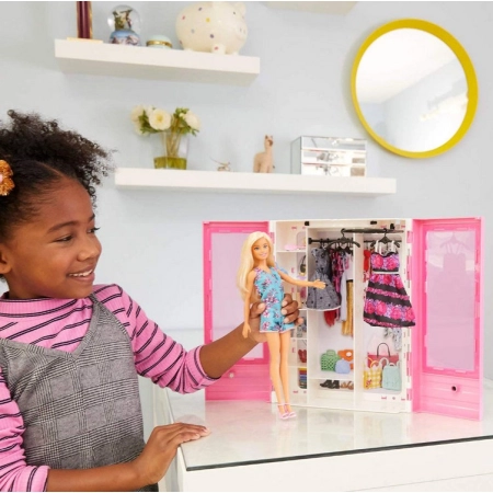 Lalka Barbie + Garderoba Szafa Ubranka i akcesoria