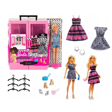 Lalka Barbie + Garderoba Szafa Ubranka i akcesoria