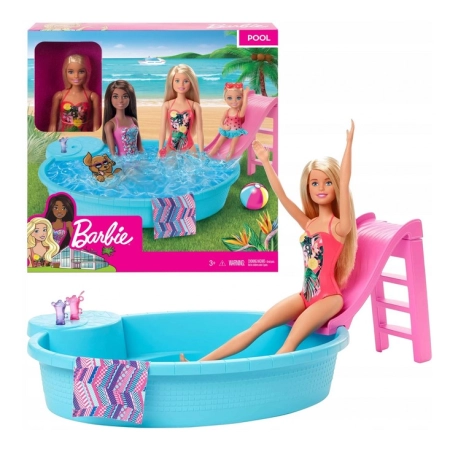 Lalka Barbie Zestaw Basen ze zjeżdżalnią GHL91