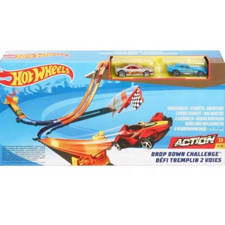 Hot Wheels Podwójny Zjazd Drop Challenge Down tor +2 autka zestaw DNR54