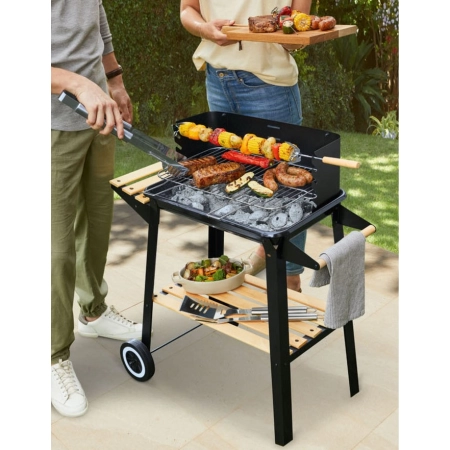 Ogrodowy Grill Węglowy BBQ chromowany ruszt + rożen półki kółka Countryside