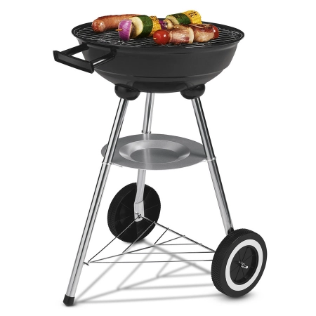 Grill węglowy kulisty z pokrywą BBQ chromowany ruszt 37cm kółka cert Dekra