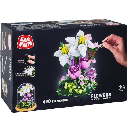 Klocki Lilia i Róża Kwiaty 3D Bukiet z kloszem 490 elementów Elefun