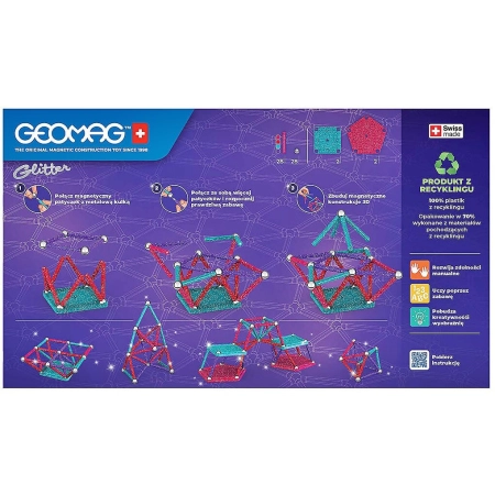 Geomag Glitter klocki magnetyczne konstrukcyjne brokatowe 60 elementów