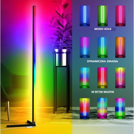 Lampa Podłogowa Narożna LED RGB 360lm 140cm Pilot USB Sensor Muzyki GRUNDIG