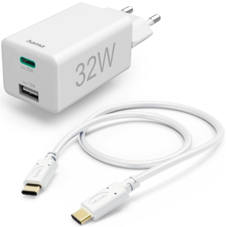 Ładowarka 32W + Kabel Pozłacany USB-C Szybkie Ładowanie PD/QC3 Hama