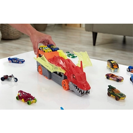 Hot Wheels City Transporter Smok Wyrzutnia Autek +Autko zestaw Dragon GTK42