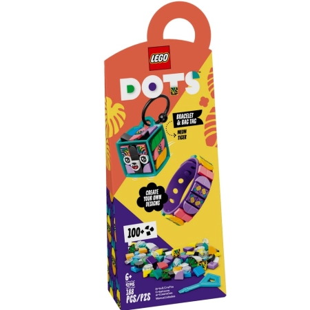 LEGO DOTS 41945 Neonowy tygrys bransoletka i zawieszka na torbę