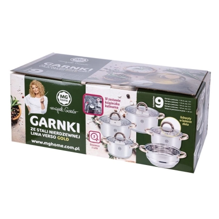 Garnki stal nierdzewna MG Home VERSO GOLD 9 el
