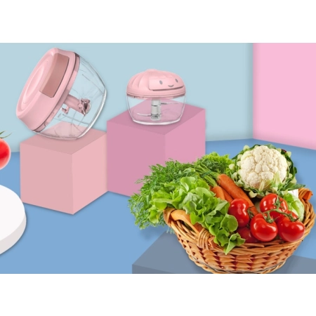 MPM Rozdrabniacz do warzyw siekacz cebuli 200ml+500ml różowy