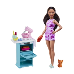 Lalka Barbie Kucharka z kotkiem Mattel zestaw HCD44