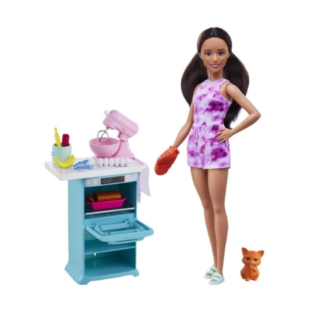 Lalka Barbie Kucharka z kotkiem Mattel zestaw HCD44