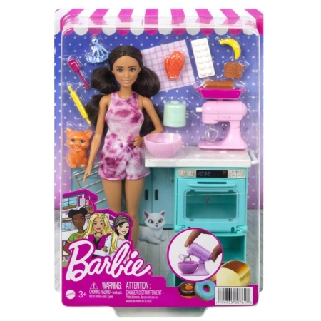 Lalka Barbie Kucharka z kotkiem Mattel zestaw HCD44