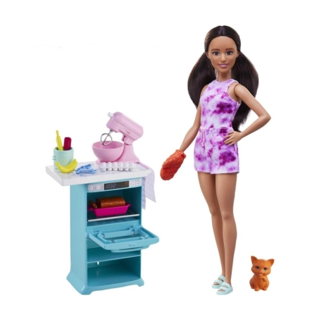 Lalka Barbie Kucharka z kotkiem Mattel zestaw HCD44