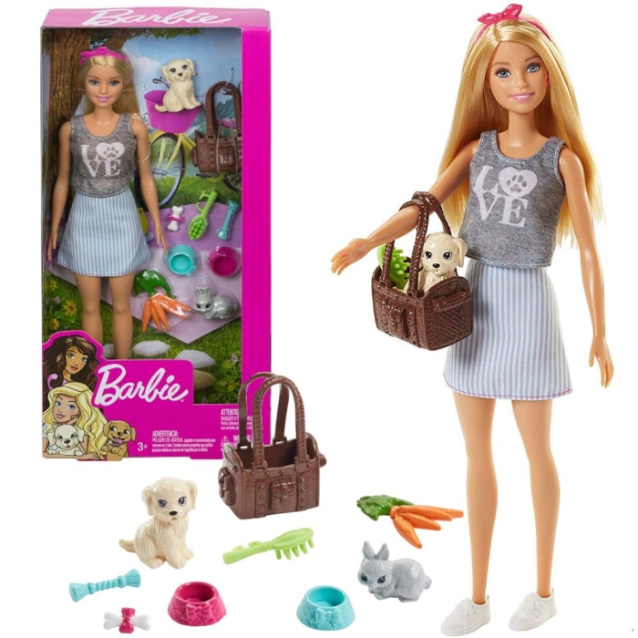 Barbie Lalka Opiekunka z Pieskiem Zwierzątka FPR48
