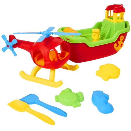 Zestaw zabawek do piasku w torbie na plażę Statek 36cm Helikopter 9el 18m+