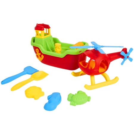 Zestaw zabawek do piasku w torbie na plażę Statek 36cm Helikopter 9el 18m+