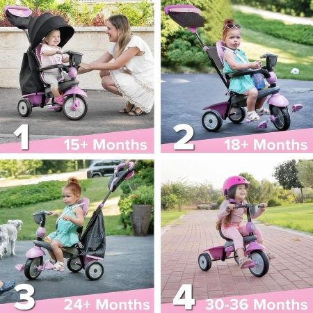 Wózek 4W1 Spacerówka Rowerek Trójkołowy dla dzieci 15-36m różowy SmarTrike