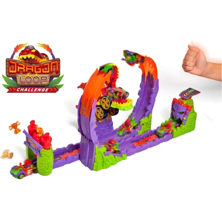 T-Racers Dragon Loop Challenge Tor + smok auto figurka puchar zestaw