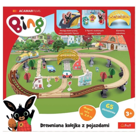 Drewniana kolejka z elektrycznym pociągiem Bing 65 elementów Trefl