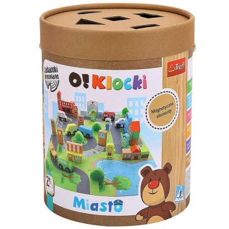 Klocki Drewniane Miasto + mata puzzle figurki pojazdy 2+ O!Klocki Trefl