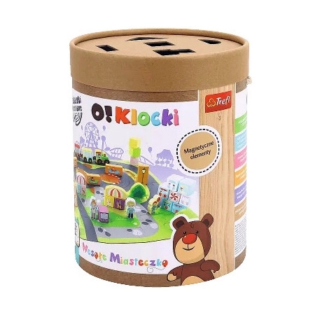 Klocki Drewniane Wesołe Miasteczko + mata puzzle figurki 2+ O!Klocki Trefl