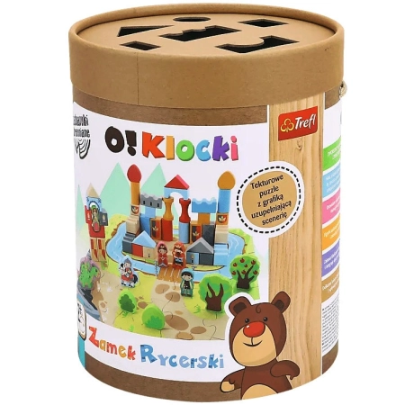 Klocki Drewniane Zamek Rycerski + mata puzzle i figurki 2+ O!Klocki Trefl