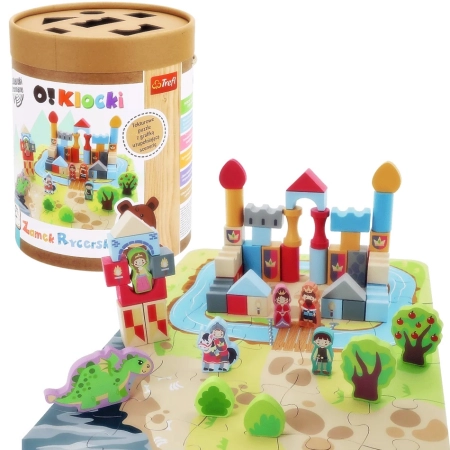 Klocki Drewniane Zamek Rycerski + mata puzzle i figurki 2+ O!Klocki Trefl