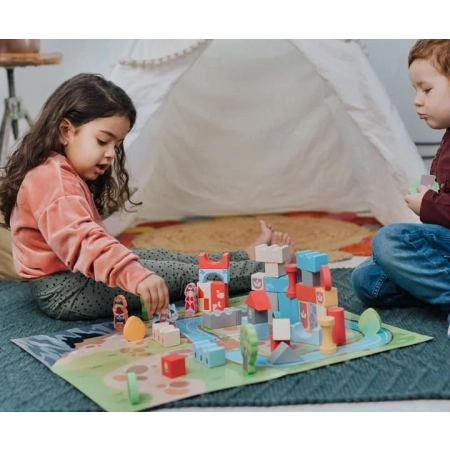 Klocki Drewniane Zamek Rycerski + mata puzzle i figurki 2+ O!Klocki Trefl