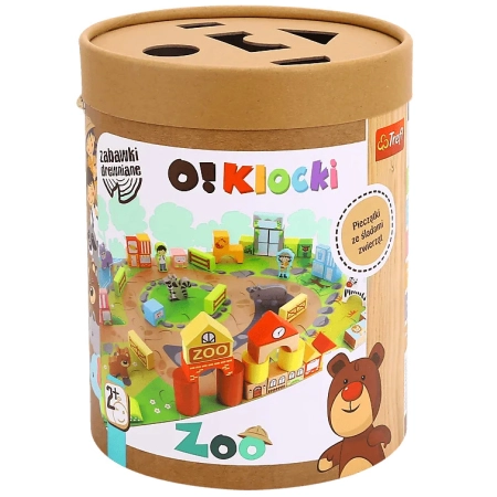 Klocki Drewniane ZOO + mata puzzle figurki pieczątki 2+ O!Klocki Trefl