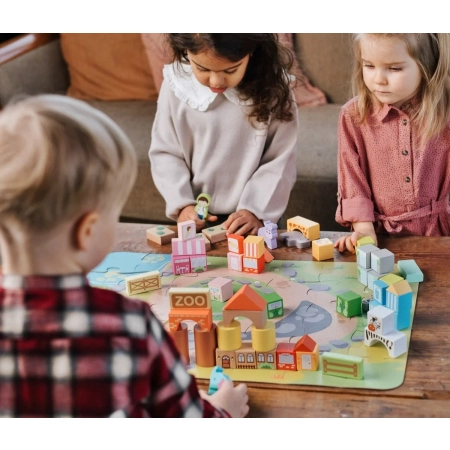 Klocki Drewniane ZOO + mata puzzle figurki pieczątki 2+ O!Klocki Trefl