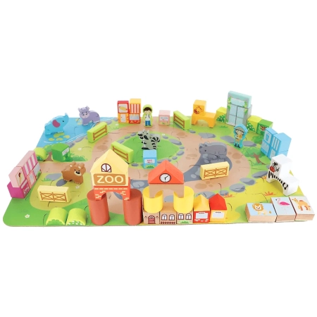 Klocki Drewniane ZOO + mata puzzle figurki pieczątki 2+ O!Klocki Trefl