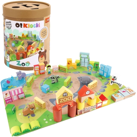 Klocki Drewniane ZOO + mata puzzle figurki pieczątki 2+ O!Klocki Trefl