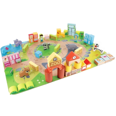 Klocki Drewniane ZOO + mata puzzle figurki pieczątki 2+ O!Klocki Trefl