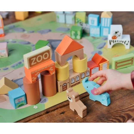 Klocki Drewniane ZOO + mata puzzle figurki pieczątki 2+ O!Klocki Trefl