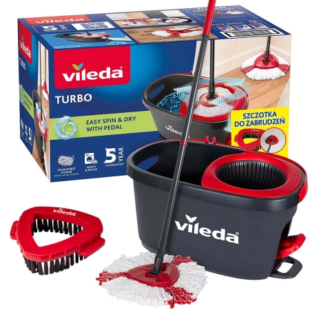 VILEDA TURBO Wiadro + mop obrotowy + szczotka do zabrudzeń