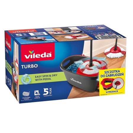 VILEDA TURBO Wiadro + mop obrotowy + szczotka do zabrudzeń