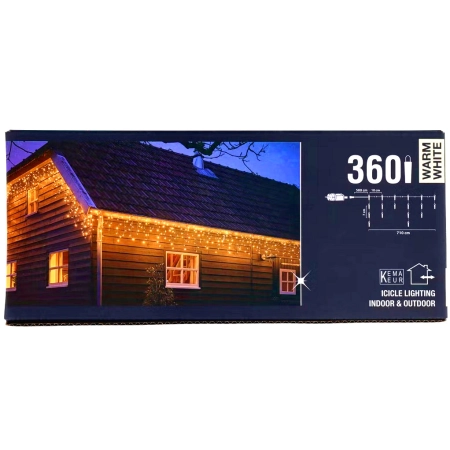 Lampki Świąteczne Sople 360 LED 7m oświetlenie zewnętrzne białe ciepłe