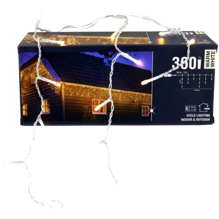 Lampki Świąteczne Sople 360 LED 7m oświetlenie zewnętrzne białe ciepłe