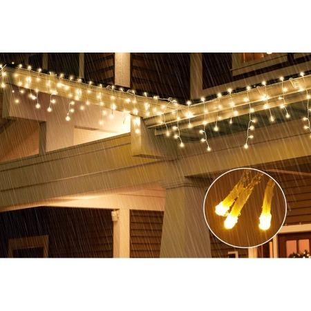 Lampki Świąteczne Sople 360 LED 7m oświetlenie zewnętrzne białe ciepłe