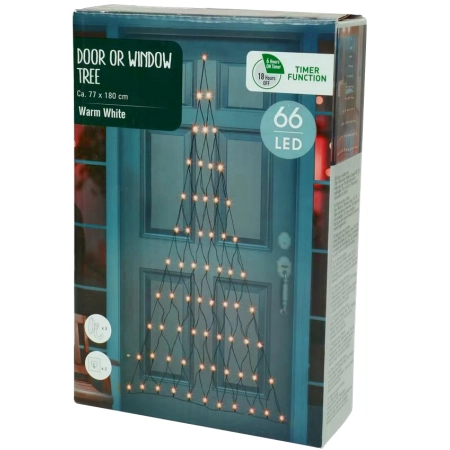 Lampki świąteczne choinka 66 LED ozdoba na drzwi 180x77cm timer
